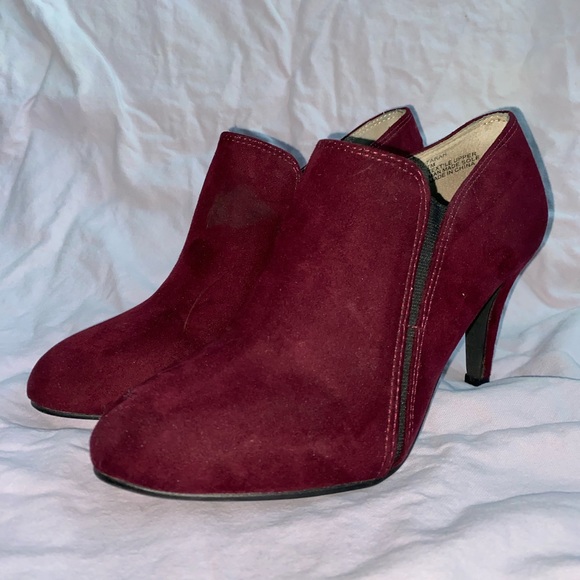 Burgundy Suede Red Mazzini Heeled Boots - Picture 1 of 5